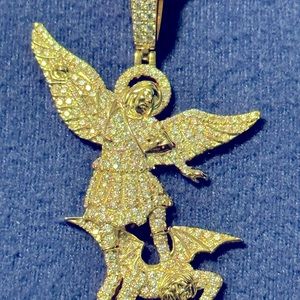 Gold Plated Silver St. Michael 2.5 “ Moissanite pendant,  Chain IS NOT INCLUDED
